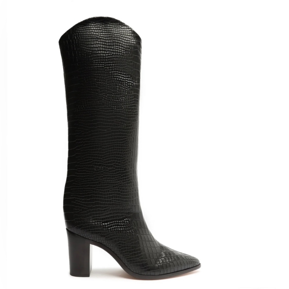 Schutz Maryana Block Boot Black Size 7.5 ! Crocodile Skin High Boots
